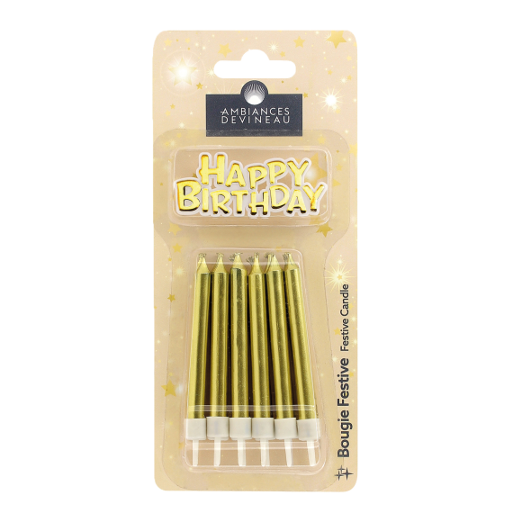 Geburtstagskerzen mit Plakette "Happy Birthday"