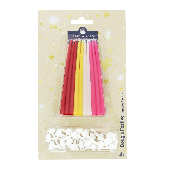 Geburtstagskerzen 20 Stück assortiert (rot, gelb, weiss, rosa)