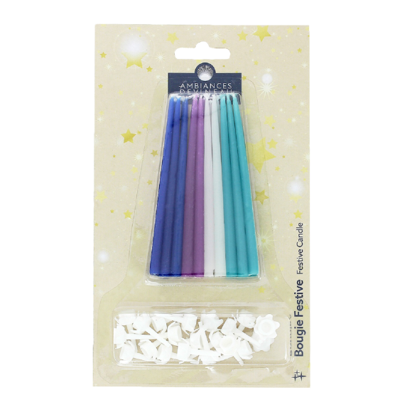 Geburtstagskerzen 20 Stück assortiert (blau, violett, weiss, türkis)