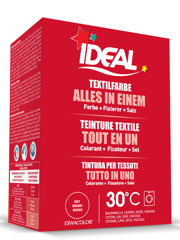 IDEAL / ESWACOLOR, Teinture textile ROUGE Tout en 1 230g, Teinture  textile « Tout en un »