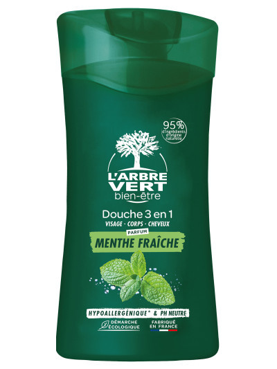 Douche & Shampooing écologique Homme Menthe fraîche 250ml | L'ARBRE VERT