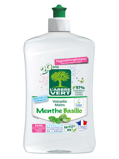 Liquide Vaisselle écologique Menthe Basilic 500ml | L'ARBRE VERT