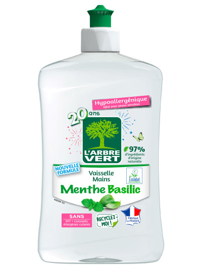 Liquide Vaisselle écologique Menthe Basilic 500ml | L'ARBRE VERT