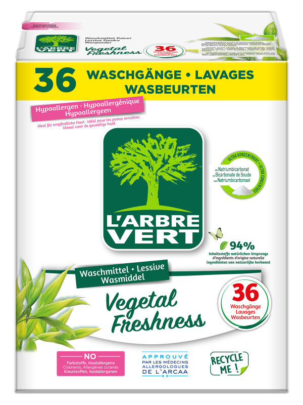 L'ARBRE VERT, Lessive poudre écologique Vegetal Freshness 1.8kg, Lessives  et soin du linge