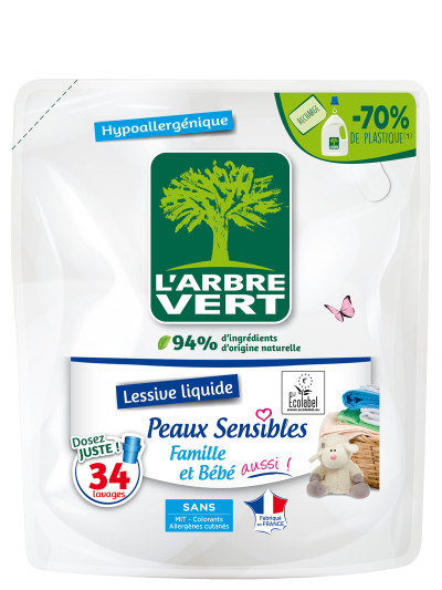 Recharge Lessive liquide écologique Peaux Sensibles 1.53L | L'ARBRE VERT