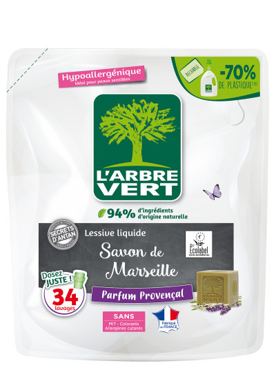 Recharge lessive écologique Savon de Marseille 1.53L | L'ARBRE VERT