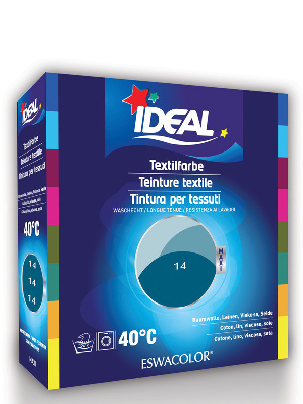 IDEAL / ESWACOLOR, Teinture textile BLEU PETROLE pour coton, lin, viscose,  soie Maxi 14, Teinture pour coton, lin et viscose (Maxi)