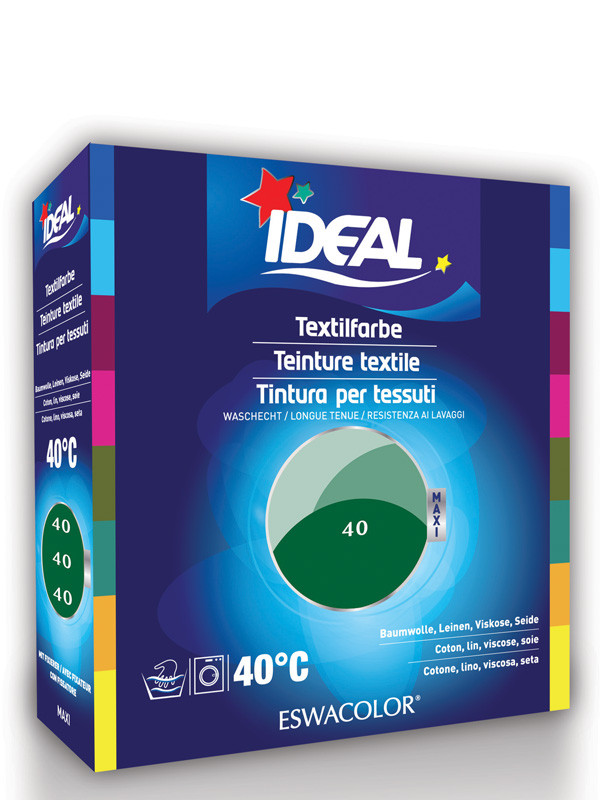 IDEAL / ESWACOLOR, Teinture textile VERT MOYEN pour coton, lin, viscose,  soie Maxi 40, Teinture pour coton, lin et viscose (Maxi)