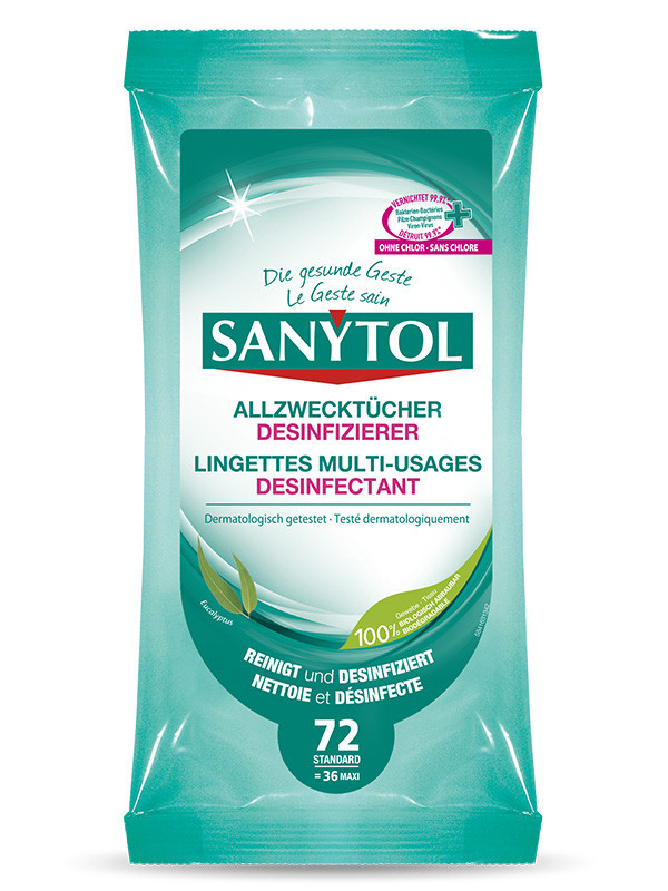 SANYTOL, Lingettes désinfectantes multi-usages 72x, Sanytol