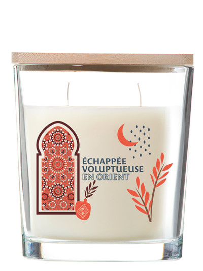 Duftkerze ovales Glas mit Bambusdeckel 30Std. Ambre d'Orient | AMBIANCES DEVINEAU