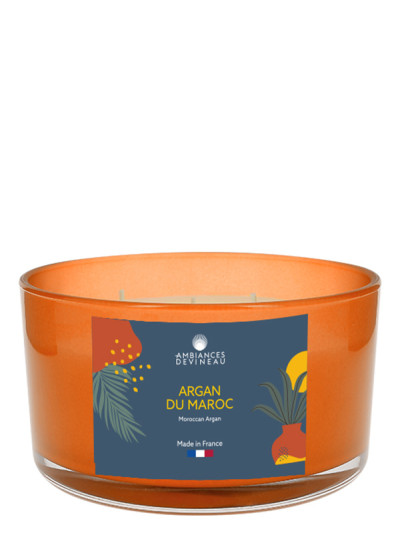 Bougie parfumé verre coloré 3 mèches Argan du Maroc | AMBIANCES DEVINEAU