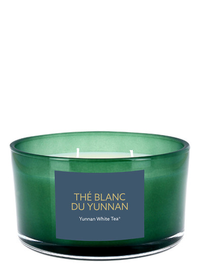 Bougie parfumé verre coloré 3 mèches Thé Blanc du Yunnan | AMBIANCES DEVINEAU